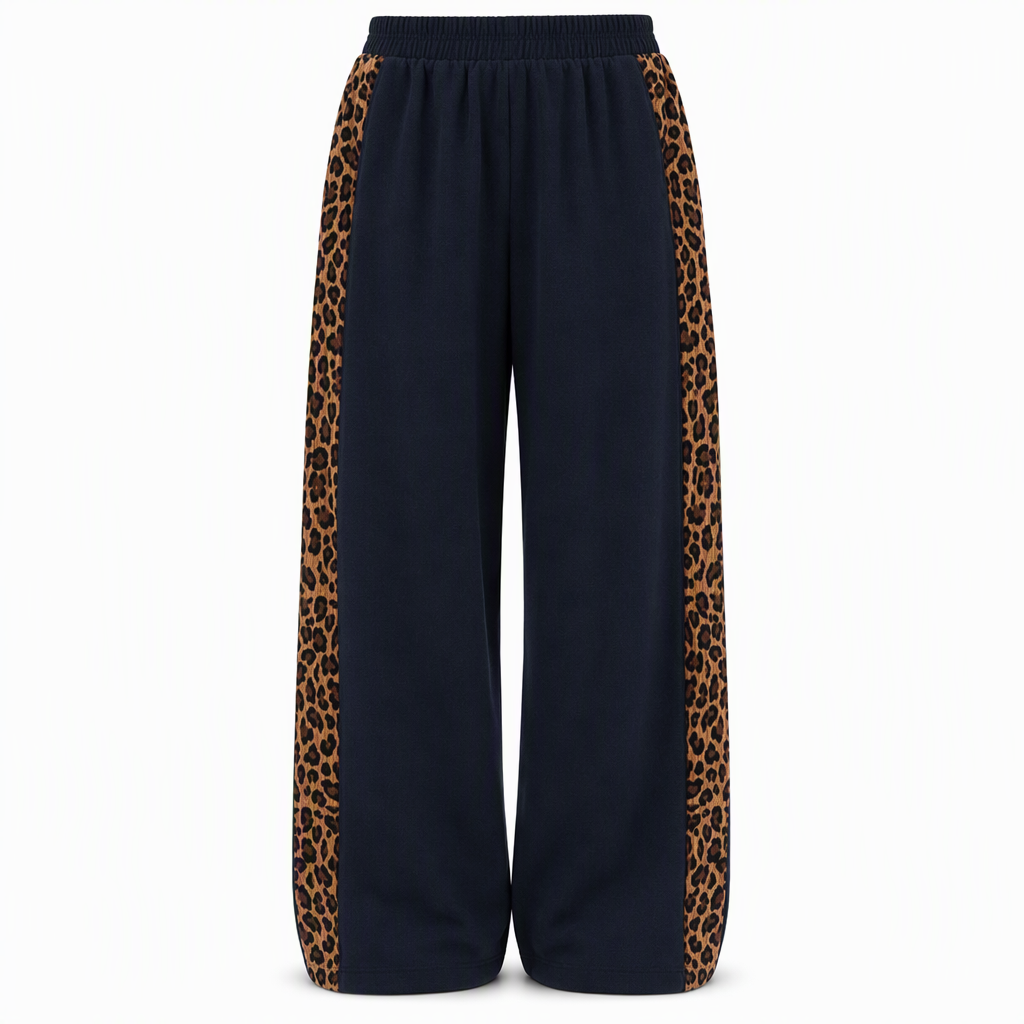 Women's Casual Sports Wide Leg Pants with Elastic Waist and Contrast Color