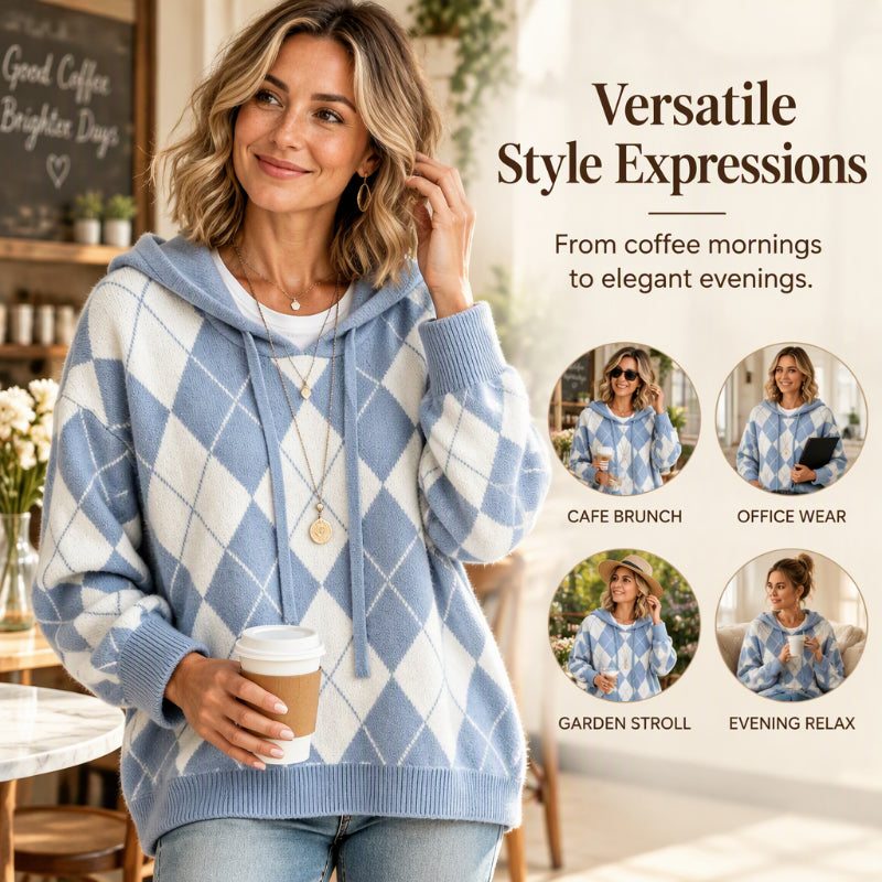 Women's Casual Argyle Hooded Sweater