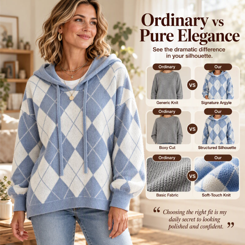 Women's Casual Argyle Hooded Sweater
