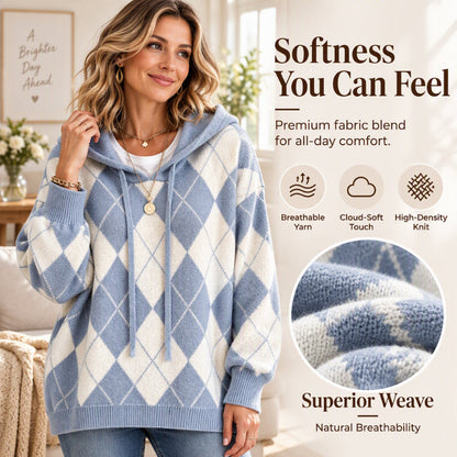 Women's Casual Argyle Hooded Sweater