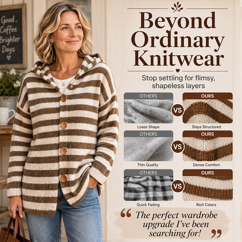 Women's Striped Hooded Knit Cardigan