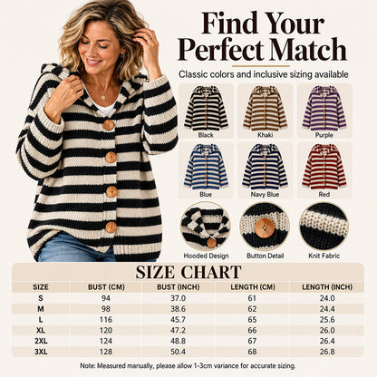 Women's Striped Hooded Knit Cardigan