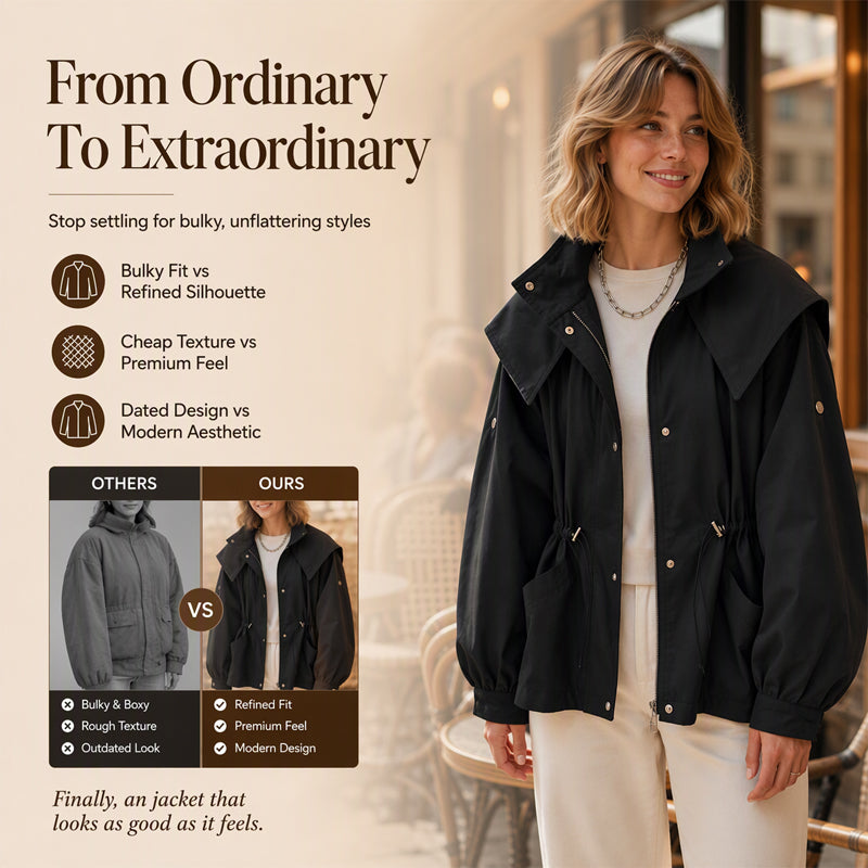 Women's Chic Drawstring Waist Hooded Jacket