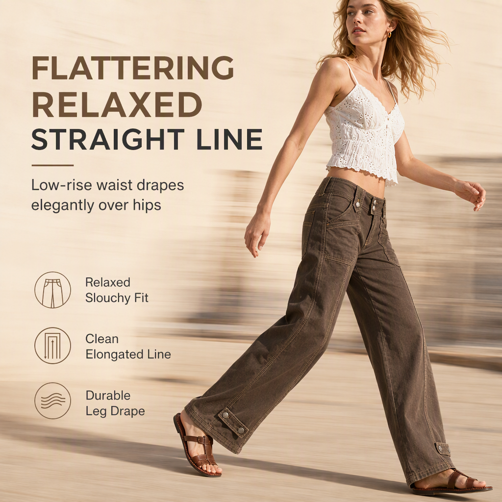 Women's Washed Cotton Blend Utility Wide Leg Pants with Contrast Stitching