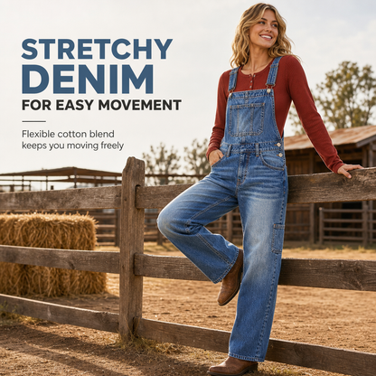 💖50% off!💖 👖Women's Stretchy Denim Overalls Wide Leg Jumpsuit with Adjustable Straps