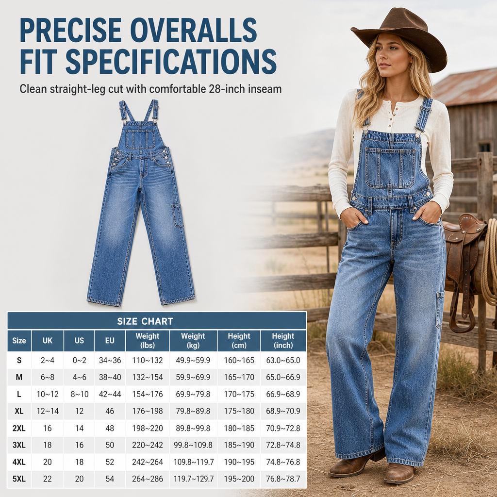 💖50% off!💖 👖Women's Stretchy Denim Overalls Wide Leg Jumpsuit with Adjustable Straps