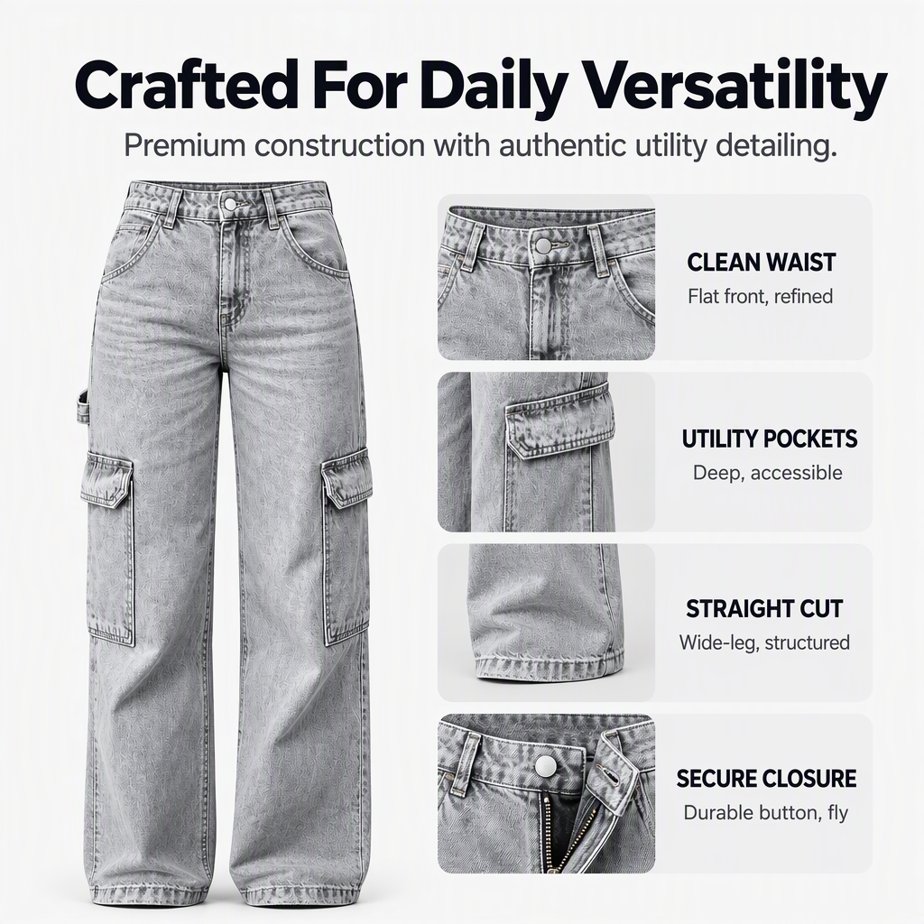 Women's High-Waisted Stretch Denim Cargo Pants
