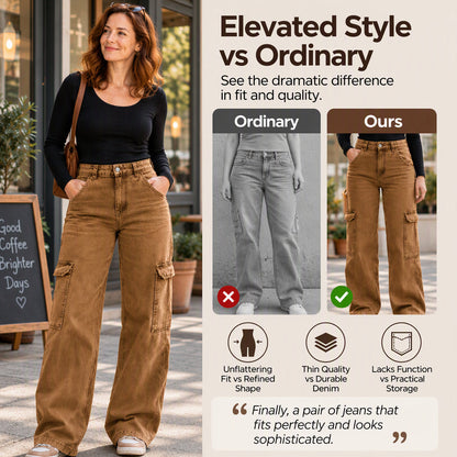 Women's High-Waisted Stretch Denim Cargo Pants