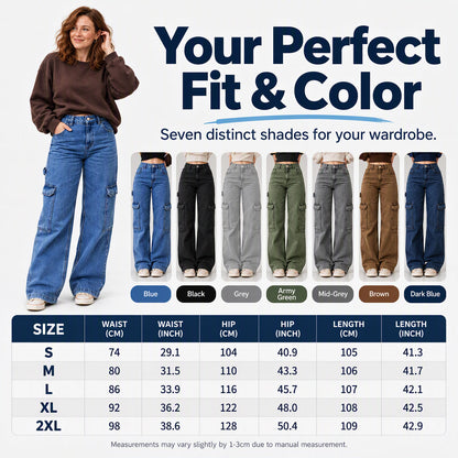 Women's High-Waisted Stretch Denim Cargo Pants