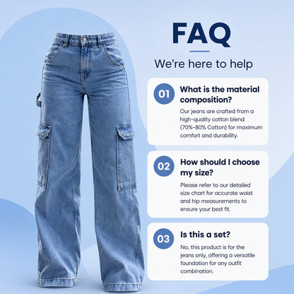 Women's High-Waisted Stretch Denim Cargo Pants