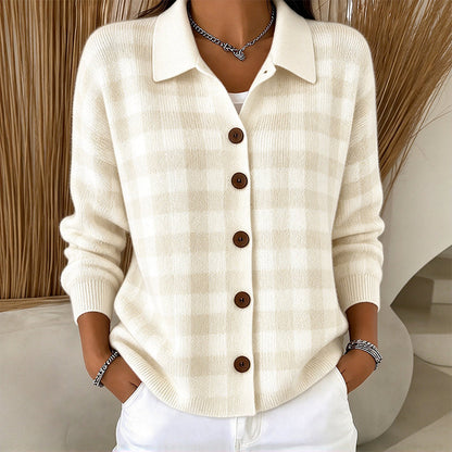 Women's Plaid Button-Down Knit Sweater
