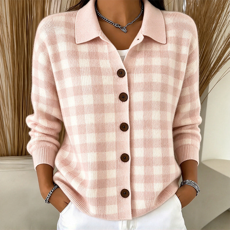 Women's Plaid Button-Down Knit Sweater