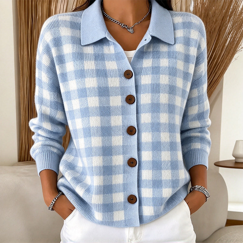 Women's Plaid Button-Down Knit Sweater