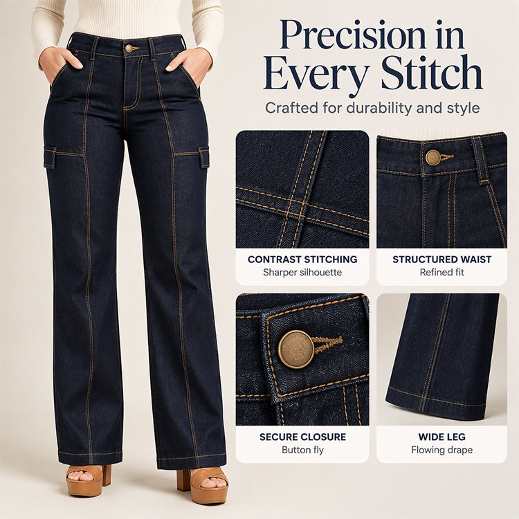 🖤Women's High Waisted Contrast Stitching Wide-Leg Jeans