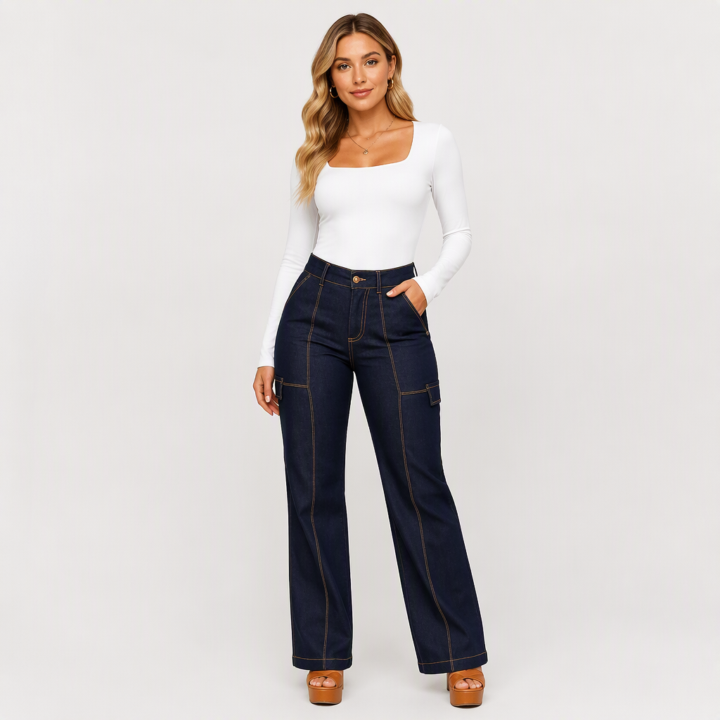 🖤Women's High Waisted Contrast Stitching Wide-Leg Jeans