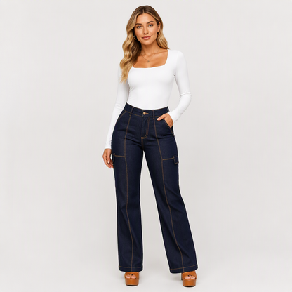 🖤Women's High Waisted Contrast Stitching Wide-Leg Jeans