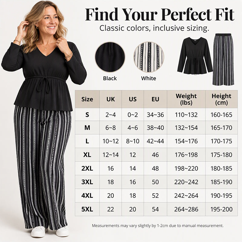 Women's V-Neck Peplum Top and Striped Pants Set