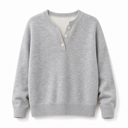 Casual Mock Two Piece V Neck Knit Sweater with Button Details