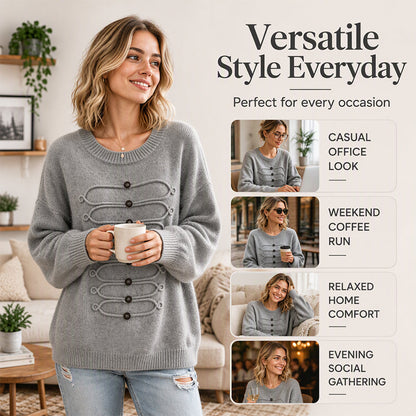 Women's Elegant Crew Neck Braided Sweater
