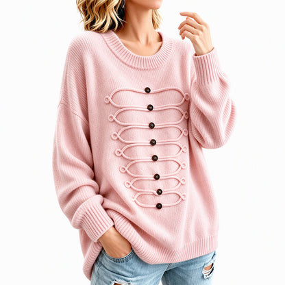 Women's Elegant Crew Neck Braided Sweater