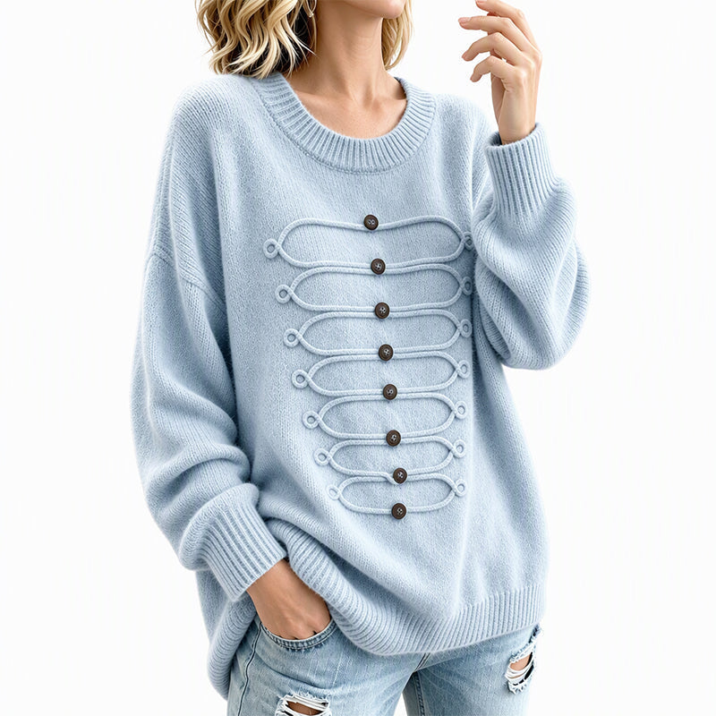 Women's Elegant Crew Neck Braided Sweater