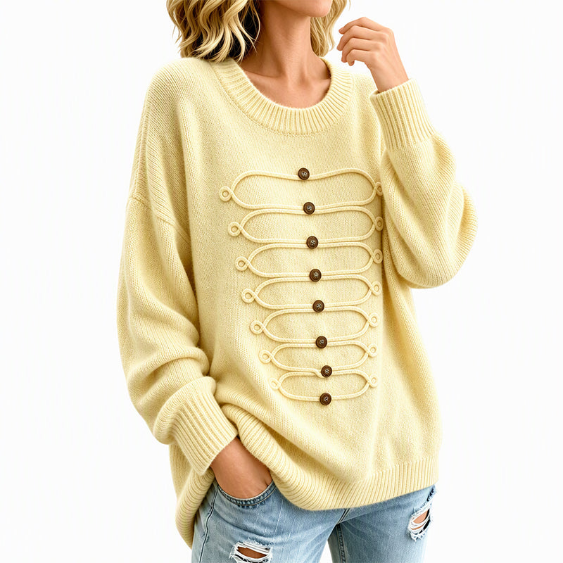 Women's Elegant Crew Neck Braided Sweater