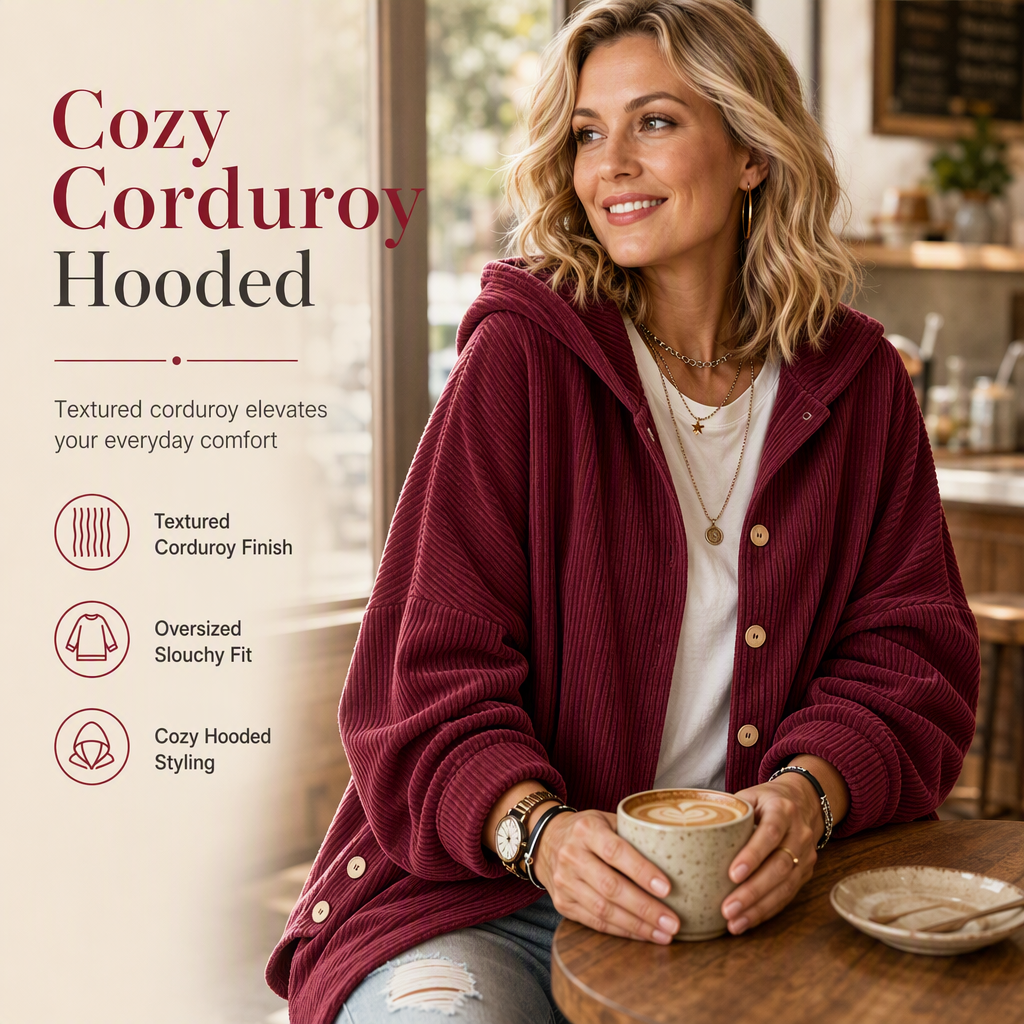 Women's Casual Loose Corduroy Hooded Outerwear