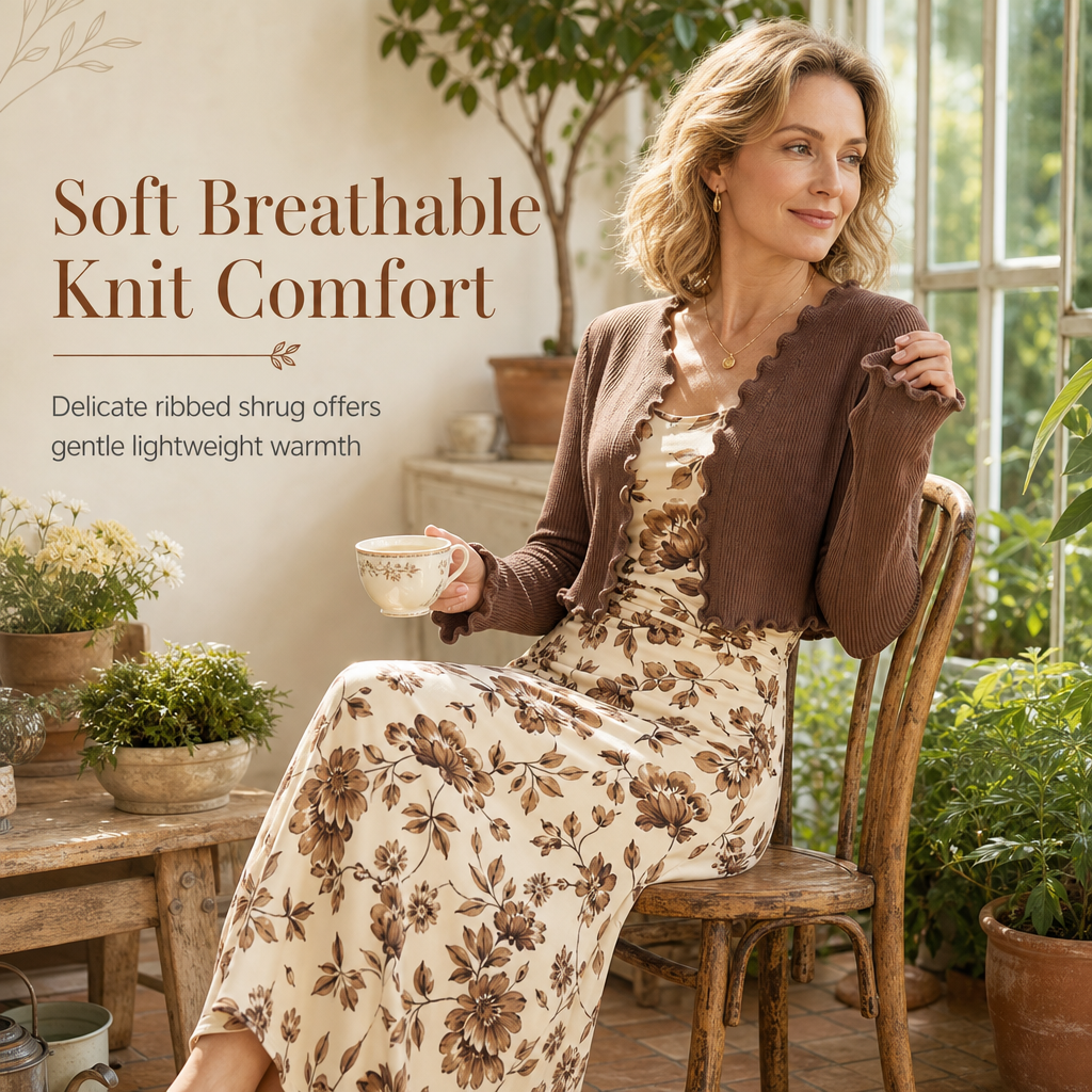 Women's Vintage Floral Slip Dress and Cropped Ribbed Knit Cardigan 2-Piece Set