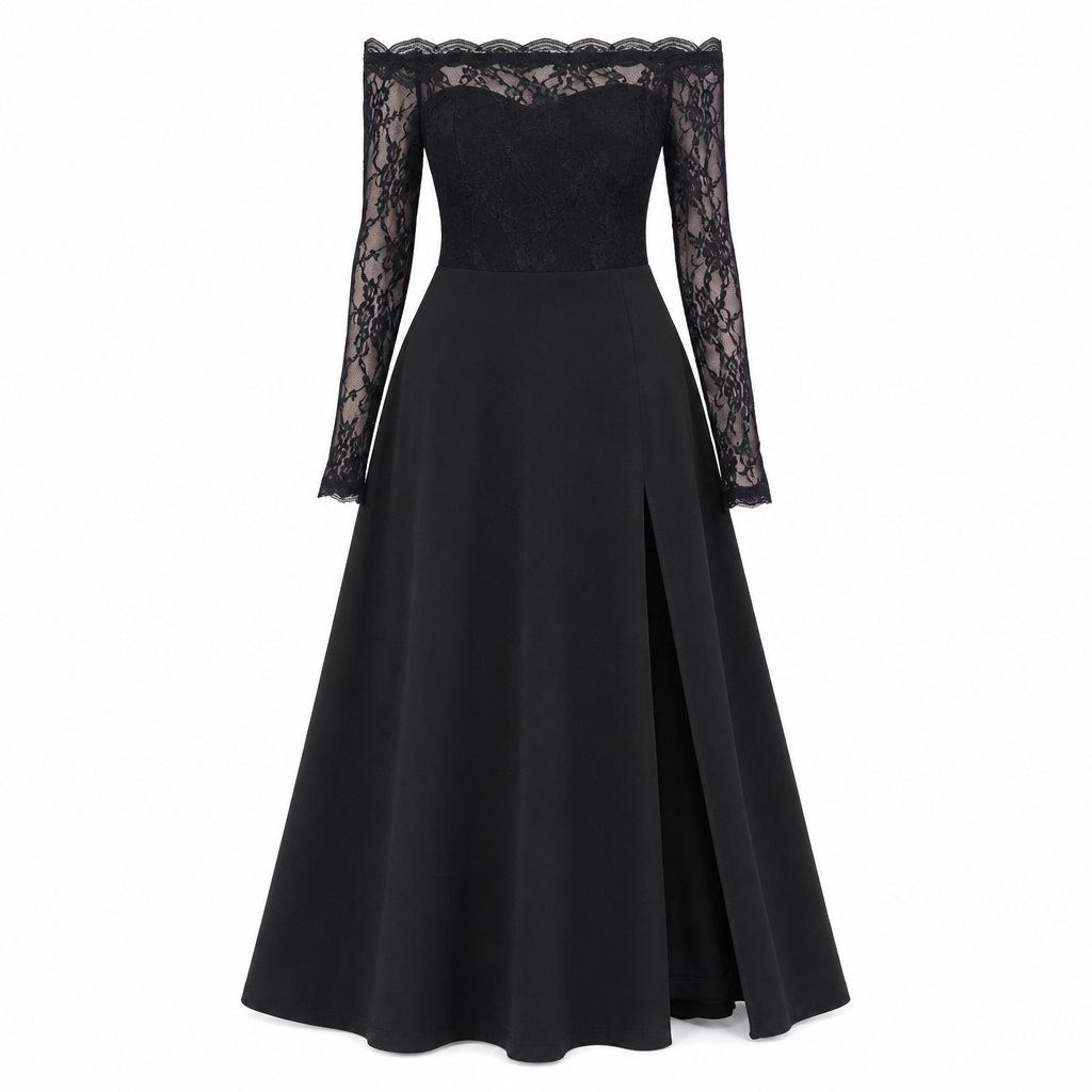 Women's Plus Size Off Shoulder Lace Long Sleeve Maxi Dress