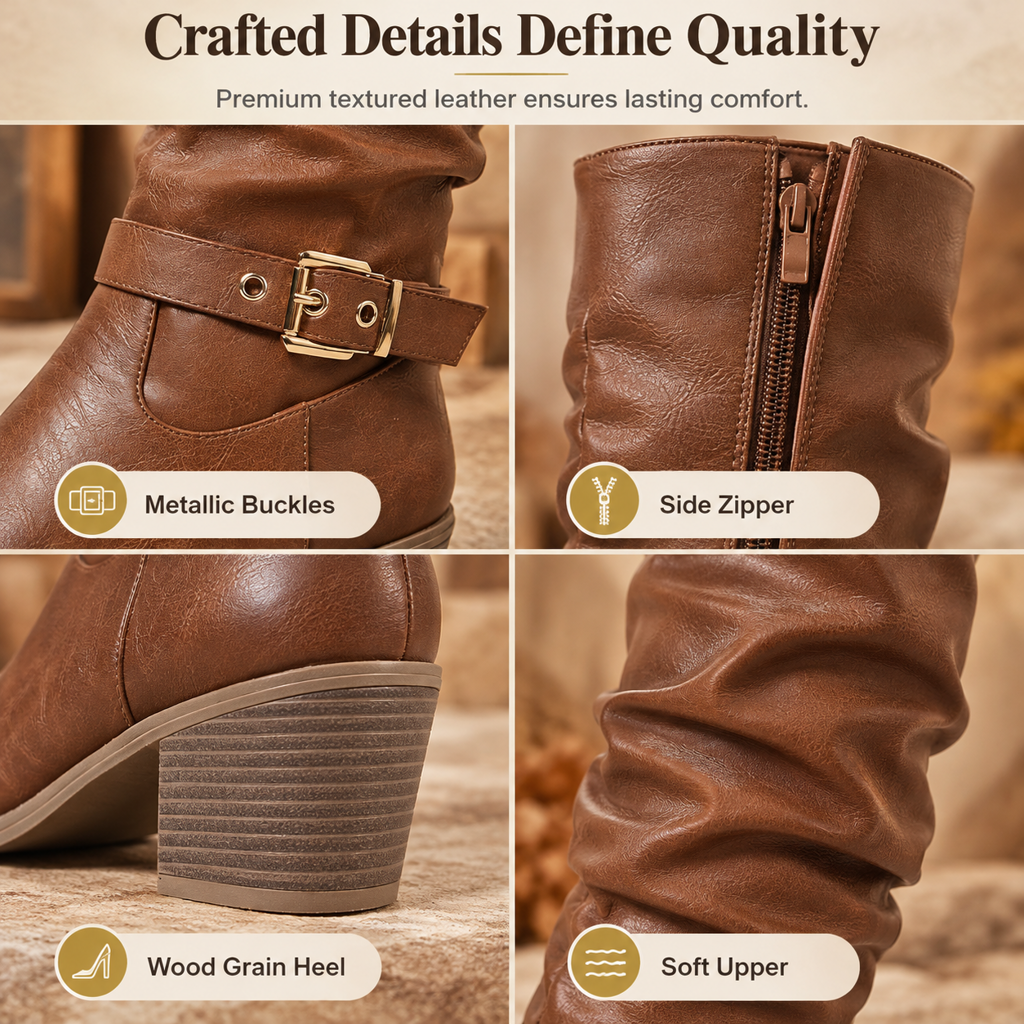Women's Knee-High Retro Chunky-Heeled Cowboy Boots【FREE SHIPPING】