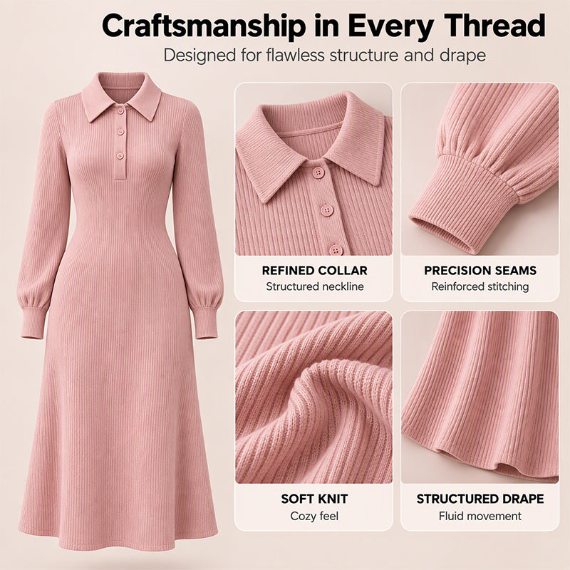 Women's Lapel Collar Ribbed Knit Dress