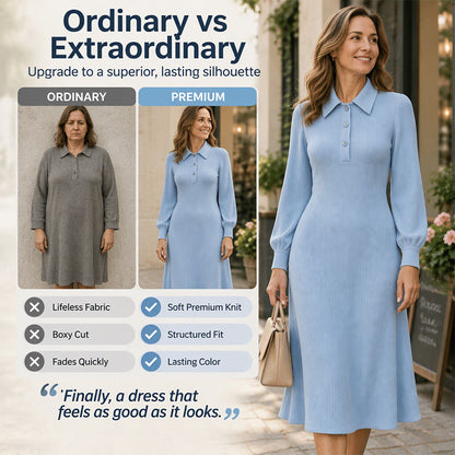 Women's Lapel Collar Ribbed Knit Dress