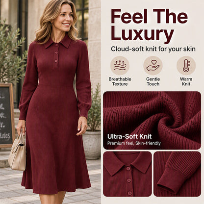 Women's Lapel Collar Ribbed Knit Dress