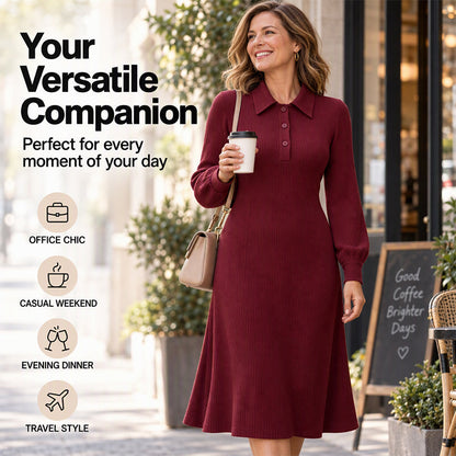 Women's Lapel Collar Ribbed Knit Dress