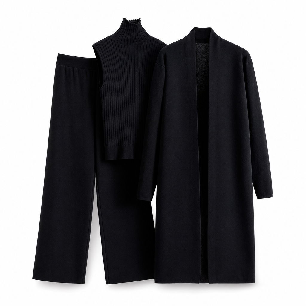 Women Casual Fall Winter 3-Piece Knit Set Sleeveless Vest Cardigan Sweater and Pants Outfit