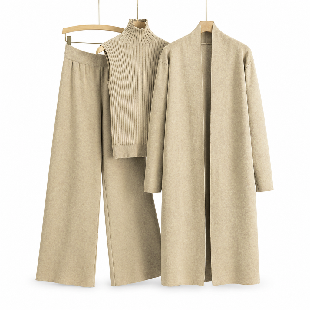 Women Casual Fall Winter 3-Piece Knit Set Sleeveless Vest Cardigan Sweater and Pants Outfit