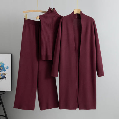 Women Casual Fall Winter 3-Piece Knit Set Sleeveless Vest Cardigan Sweater and Pants Outfit