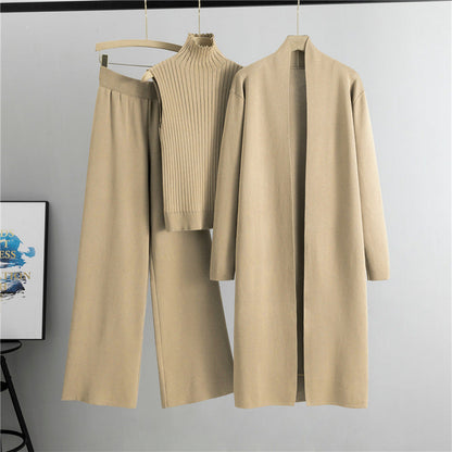 Women Casual Fall Winter 3-Piece Knit Set Sleeveless Vest Cardigan Sweater and Pants Outfit