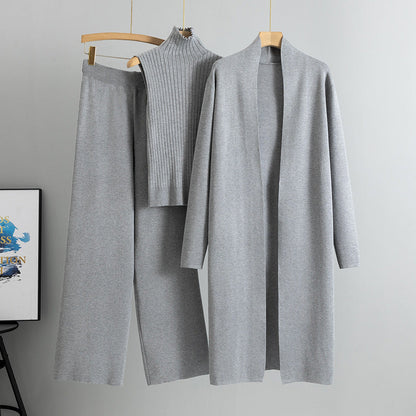 Women Casual Fall Winter 3-Piece Knit Set Sleeveless Vest Cardigan Sweater and Pants Outfit