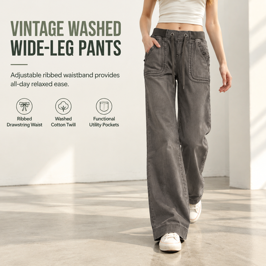 American Vintage Low Rise Slight Flare Jeans with Ribbed Patchwork Drawstring Waistband and Distressed Pockets