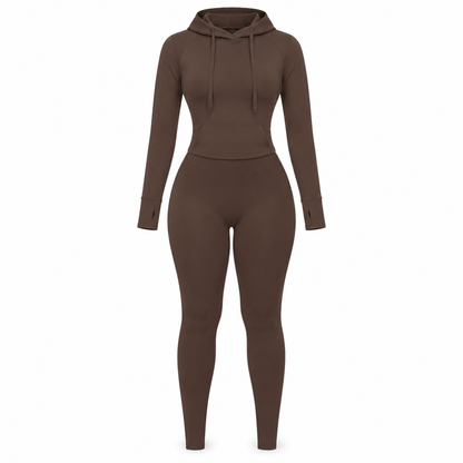 Women Two Piece Outfit Crew Neck Long Sleeve Top and Matching Pants Set for Fall