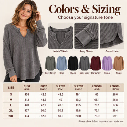 Women's Waffle Knit Long Sleeve V-Neck Top