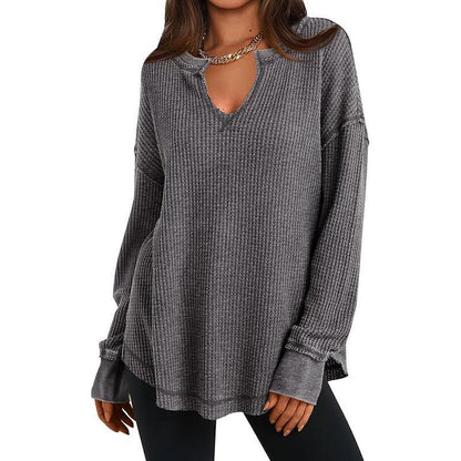 Women's Waffle Knit Long Sleeve V-Neck Top