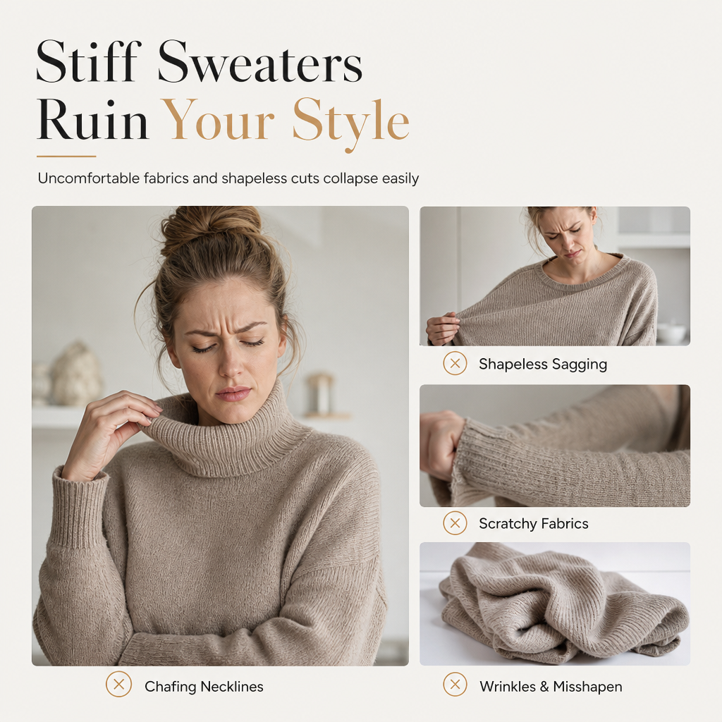 Loose Fit Mock Neck Draped Pullover Sweatshirt with Dropped Shoulders and Long Sleeves