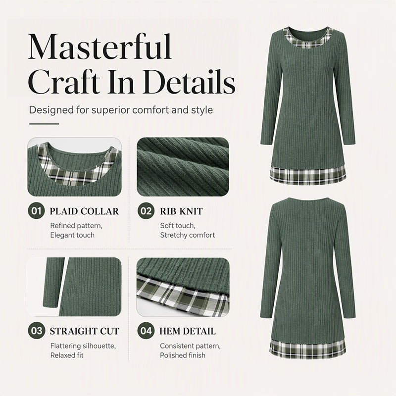 🏆 Hot Sale✨Women's Casual Plaid Patchwork Knit Dress