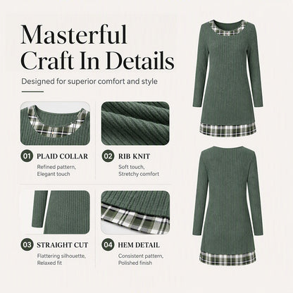 🏆 Hot Sale✨Women's Casual Plaid Patchwork Knit Dress