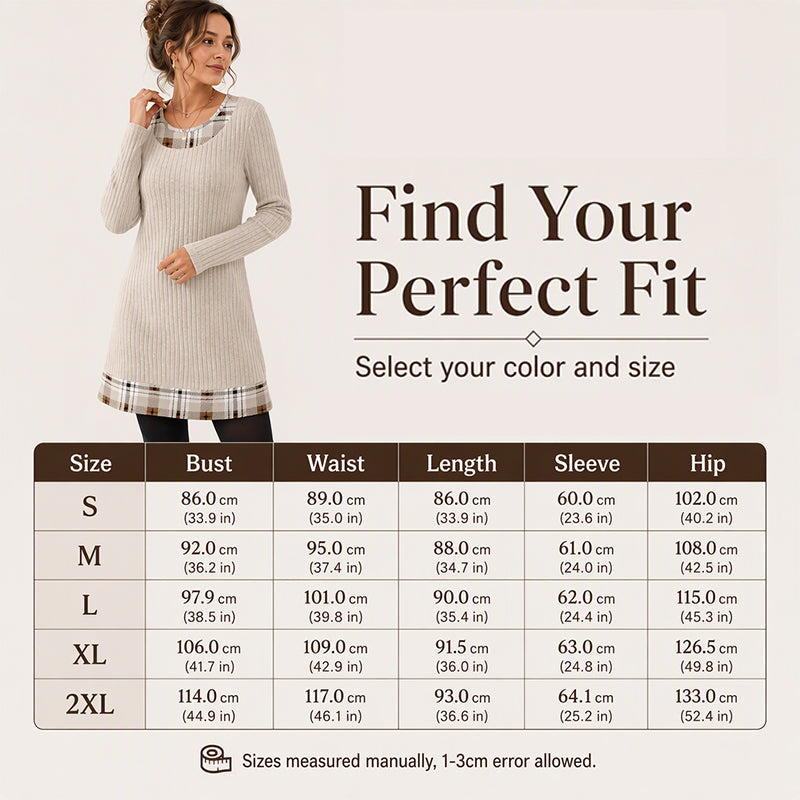 🏆 Hot Sale✨Women's Casual Plaid Patchwork Knit Dress