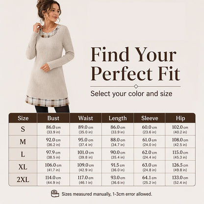 🏆 Hot Sale✨Women's Casual Plaid Patchwork Knit Dress
