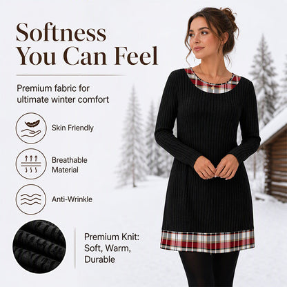 🏆 Hot Sale✨Women's Casual Plaid Patchwork Knit Dress