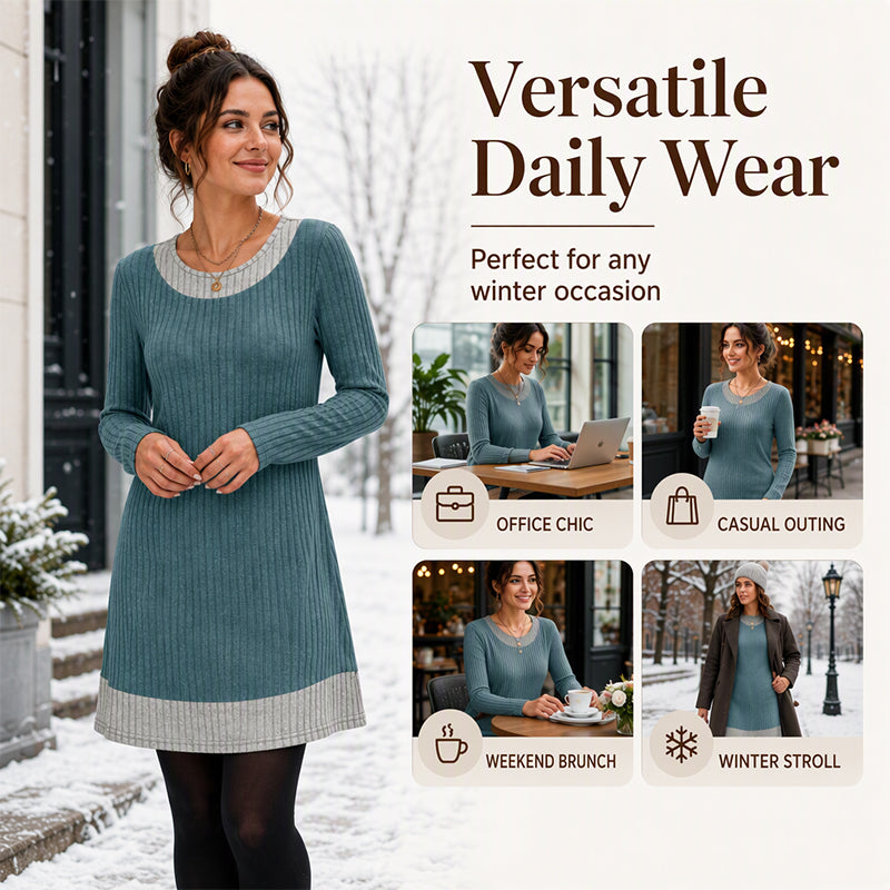 🏆 Hot Sale✨Women's Casual Plaid Patchwork Knit Dress